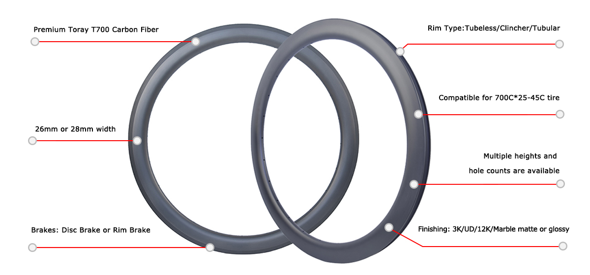 26mm 28mm width carbon rims