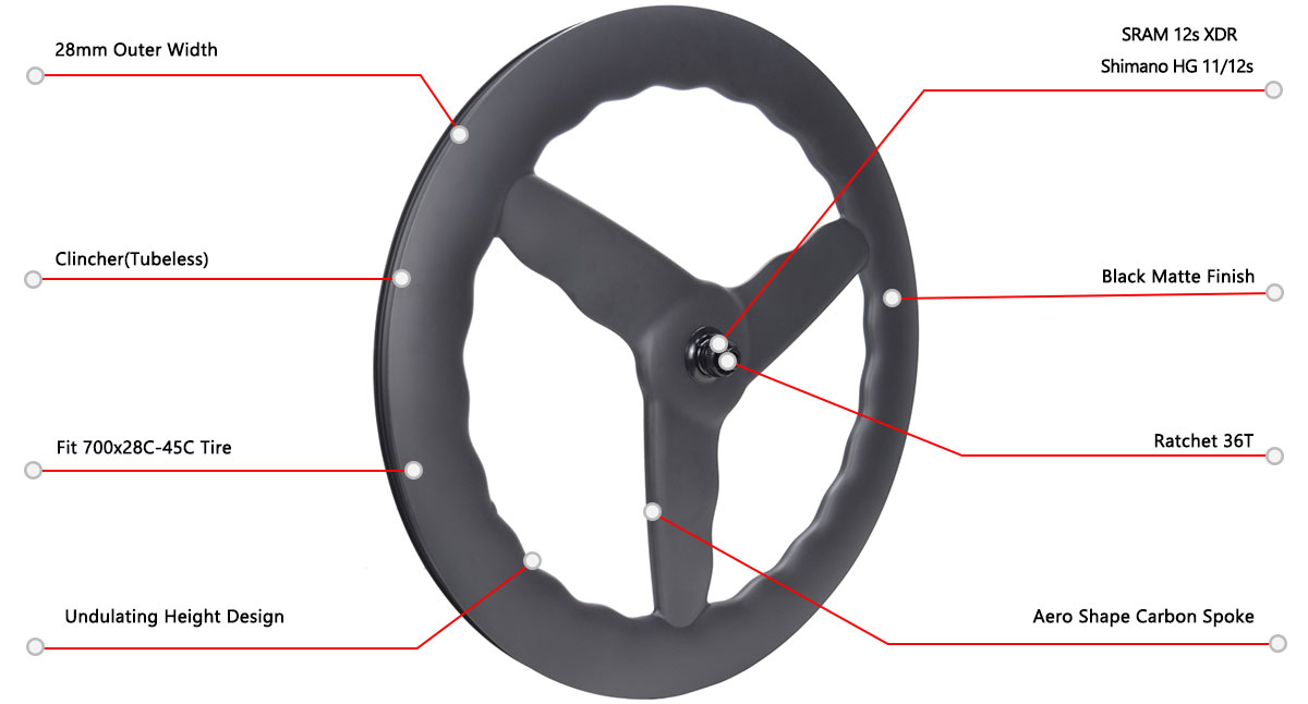 3-spoke carbon wheels for road bike track bike TT bike