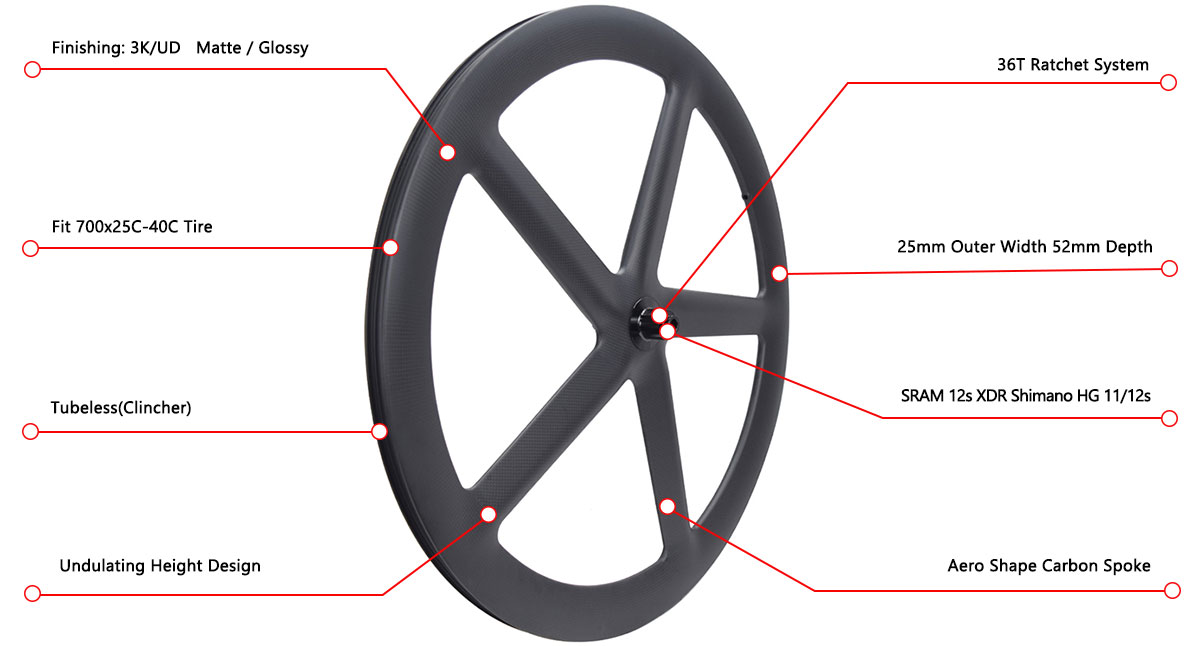 5 spokes carbon wheels for road bike track bike TT bike