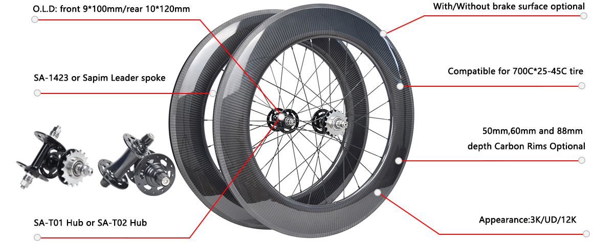 Twill Lightweight Carbon Fixed Gear 700C Wheelset